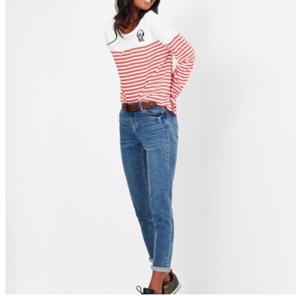 NEW Joules Women thick Top long sleeve shirt white red striped dog blouse size 8 - Picture 7 of 15
